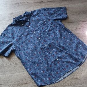 Izod Blue Casual Button Down Shirt with Abstract Pattern XL NWOT